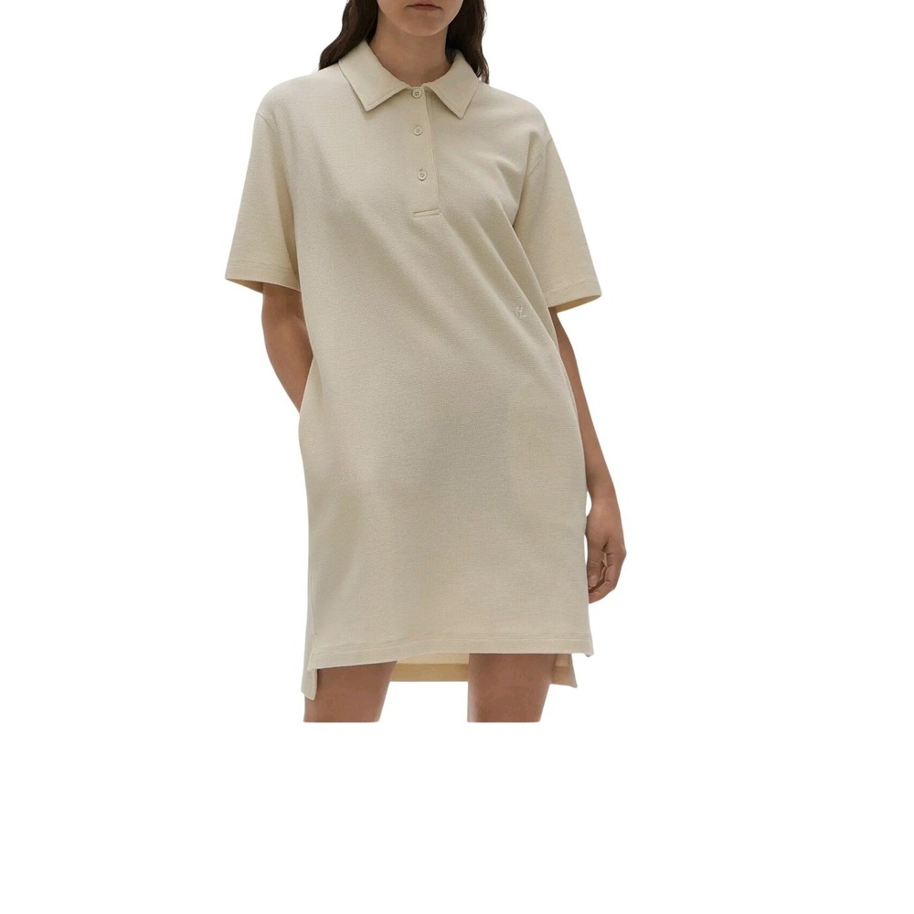 Helmut Lang Waffle Knit Polo Dress Cream Short Sleeve HLW56950 L07HW603 Size S